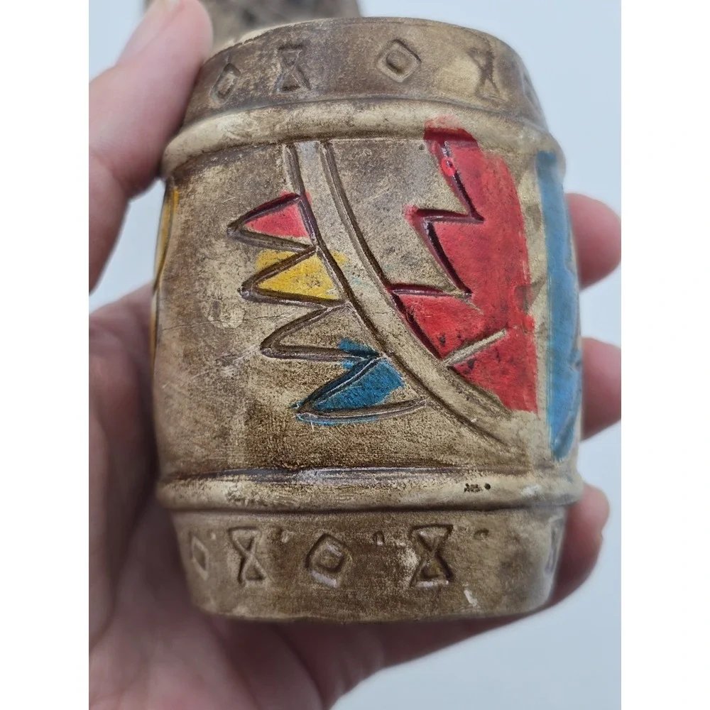 Pair of Vintage MCM Ceramic Salt Pepper Shakers‎ Indian Native American Barrels